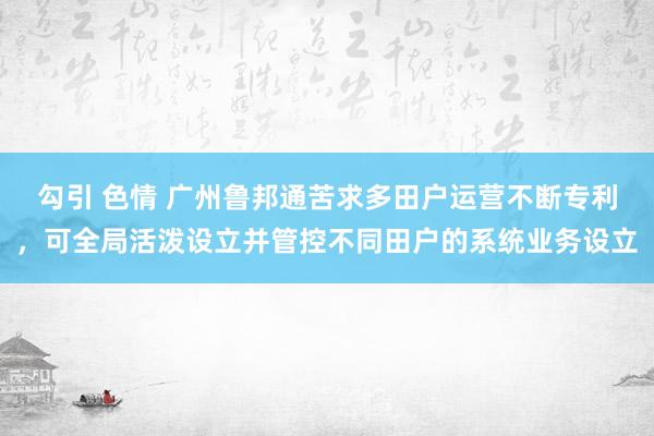 勾引 色情 广州鲁邦通苦求多田户运营不断专利，可全局活泼设立并管控不同田户的系统业务设立